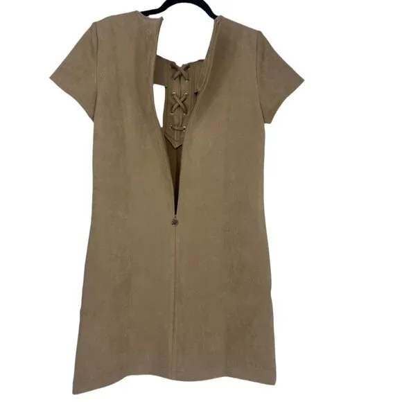 NWT Tommy Hilfiger Camel Faux Suede Lace Up Shift Dress 10 - Picture 4 of 6